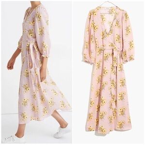 Madewell Pink Floral Wrap Midi Dress